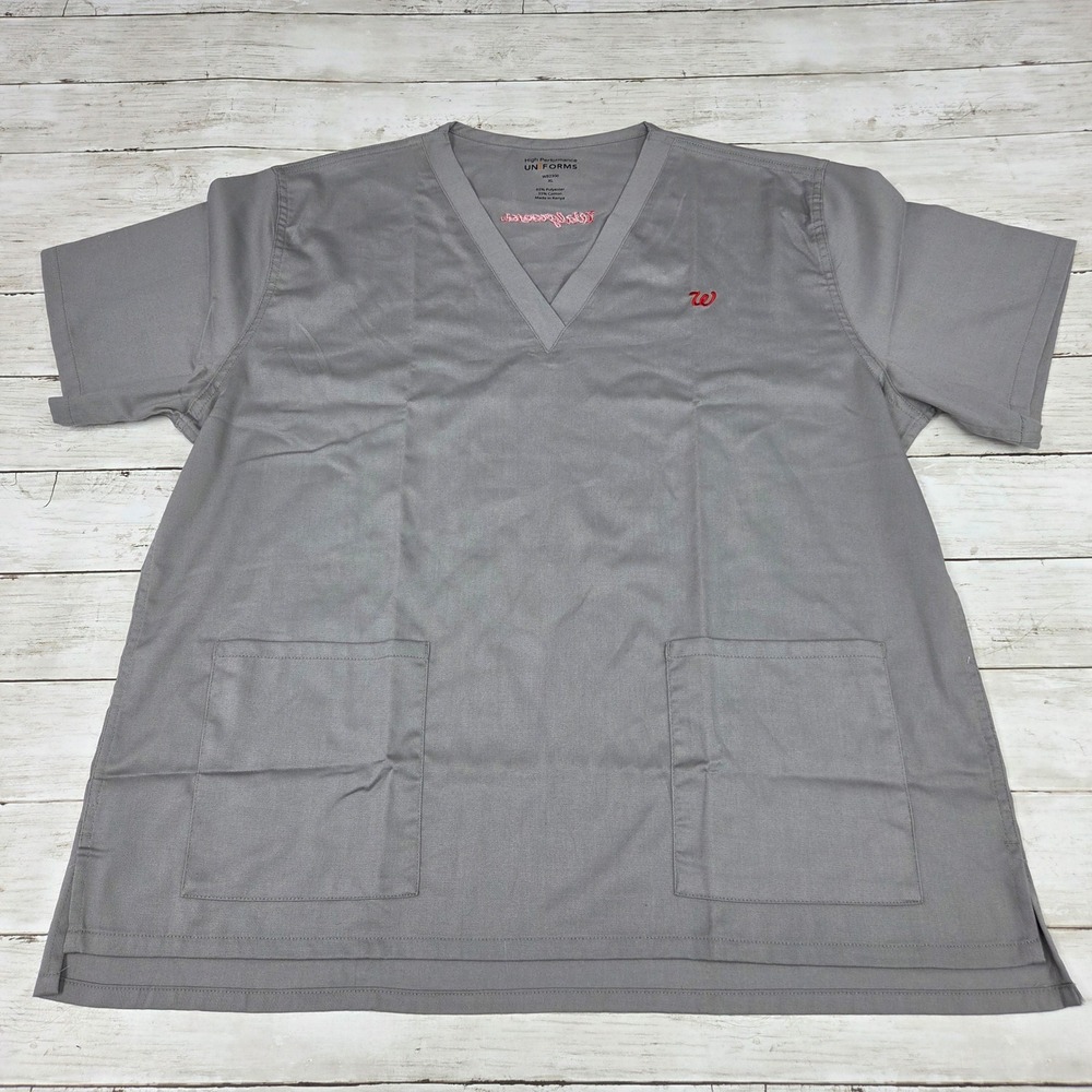 High Performance UNIFORMS Scrub Top Men XL Grey Walgreens WB2300 V-Neck Pockets